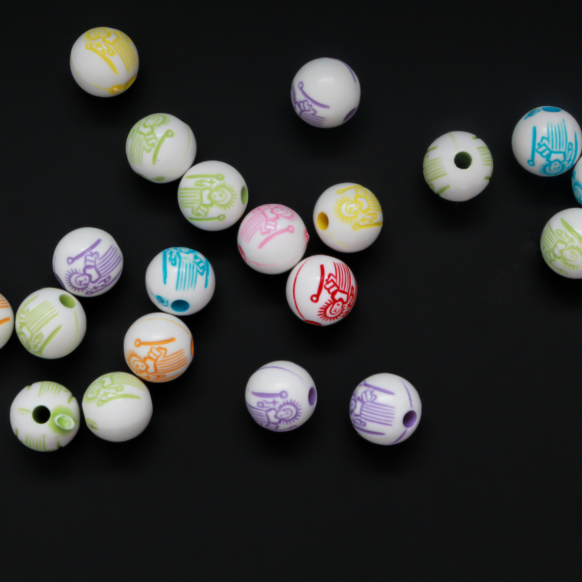 Acrylic Multi Color Craft Beads Patron Saint Beads Etched Design 8mm Round - 60pcs