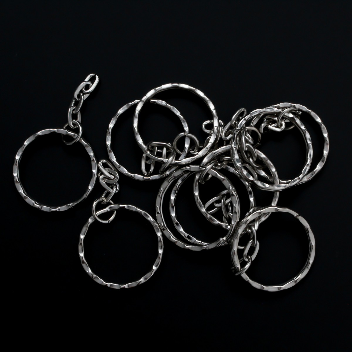 Split Key Ring with Attached Chain - Silver Tone 1 inch Textured Keyring 1pc