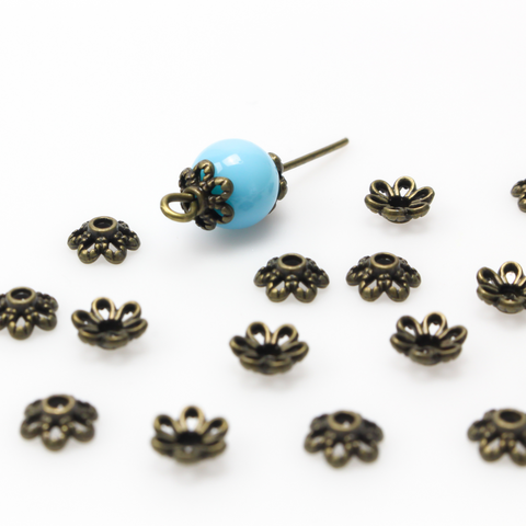 Bronze Flower Bead Caps 6mm in diameter (Fit beads 8 - 10mm) Sold in pkgs 120 caps