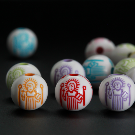 Acrylic Multi Color Craft Beads Patron Saint Beads Etched Design 8mm Round - 60pcs