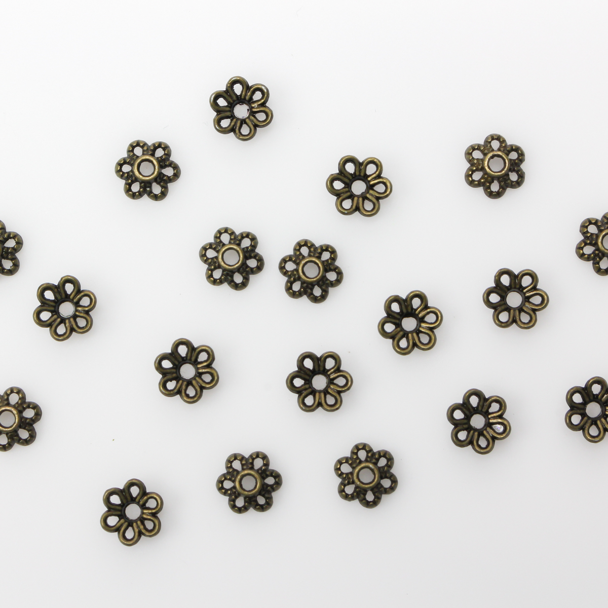 Bronze Flower Bead Caps 6mm in diameter (Fit beads 8 - 10mm) Sold in pkgs 120 caps