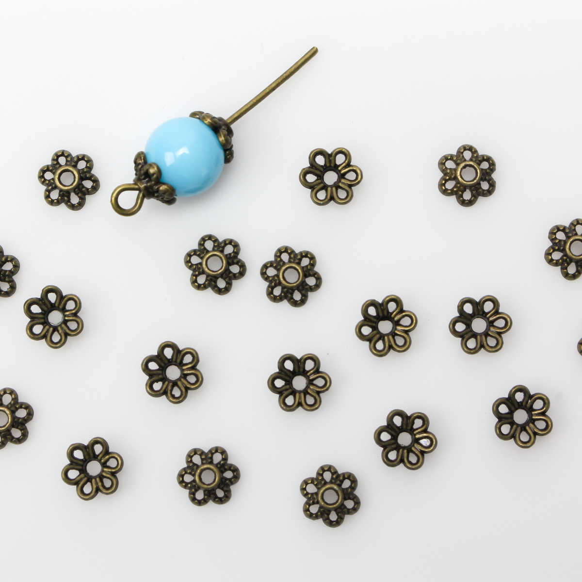 Bronze Flower Bead Caps 6mm in diameter (Fit beads 8 - 10mm) Sold in pkgs 120 caps