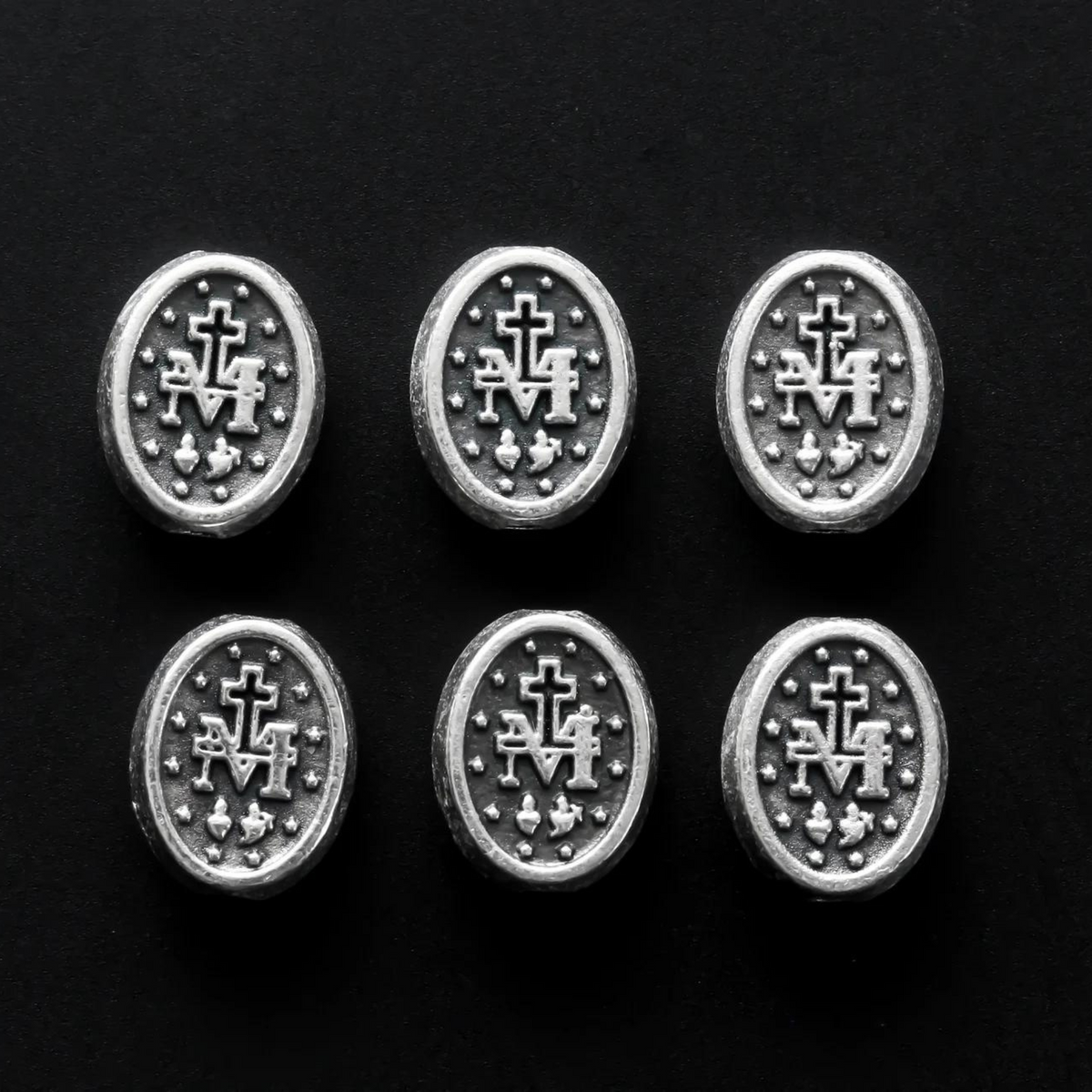 Miraculous Medal Spacer Beads, Silver Plate Our Father Beads - 6pcs