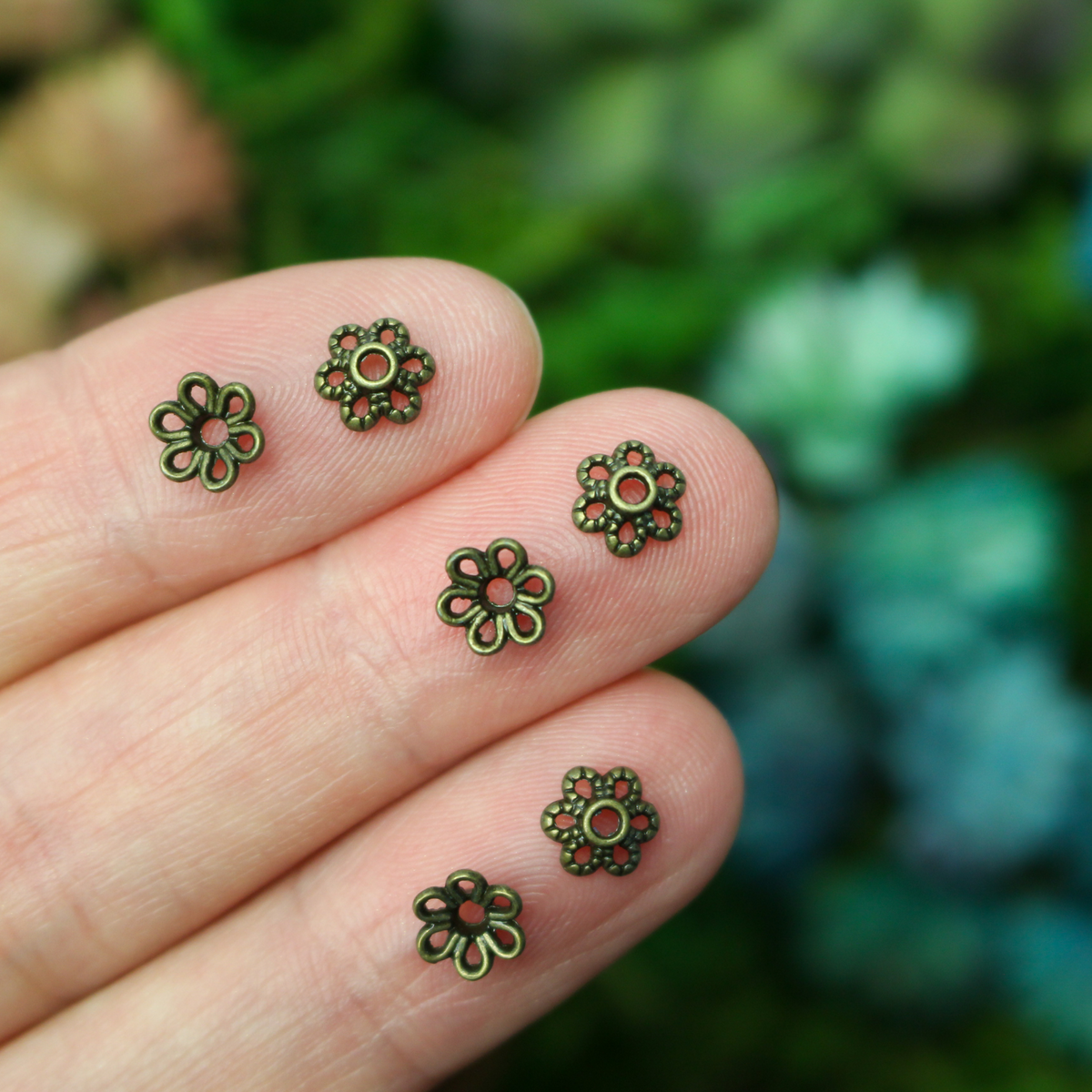 Bronze Flower Bead Caps 6mm in diameter (Fit beads 8 - 10mm) Sold in pkgs 120 caps