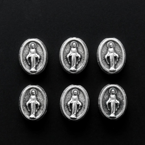 Miraculous Medal Spacer Beads, Silver Plate Our Father Beads - 6pcs