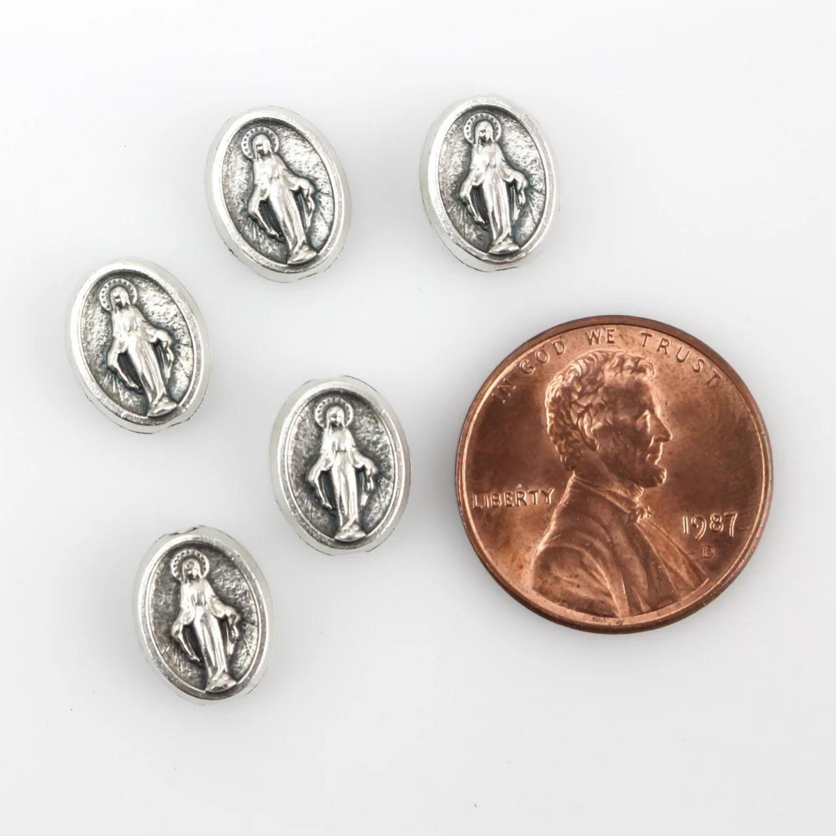 Miraculous Medal Spacer Beads, Silver Plate Our Father Beads - 6pcs