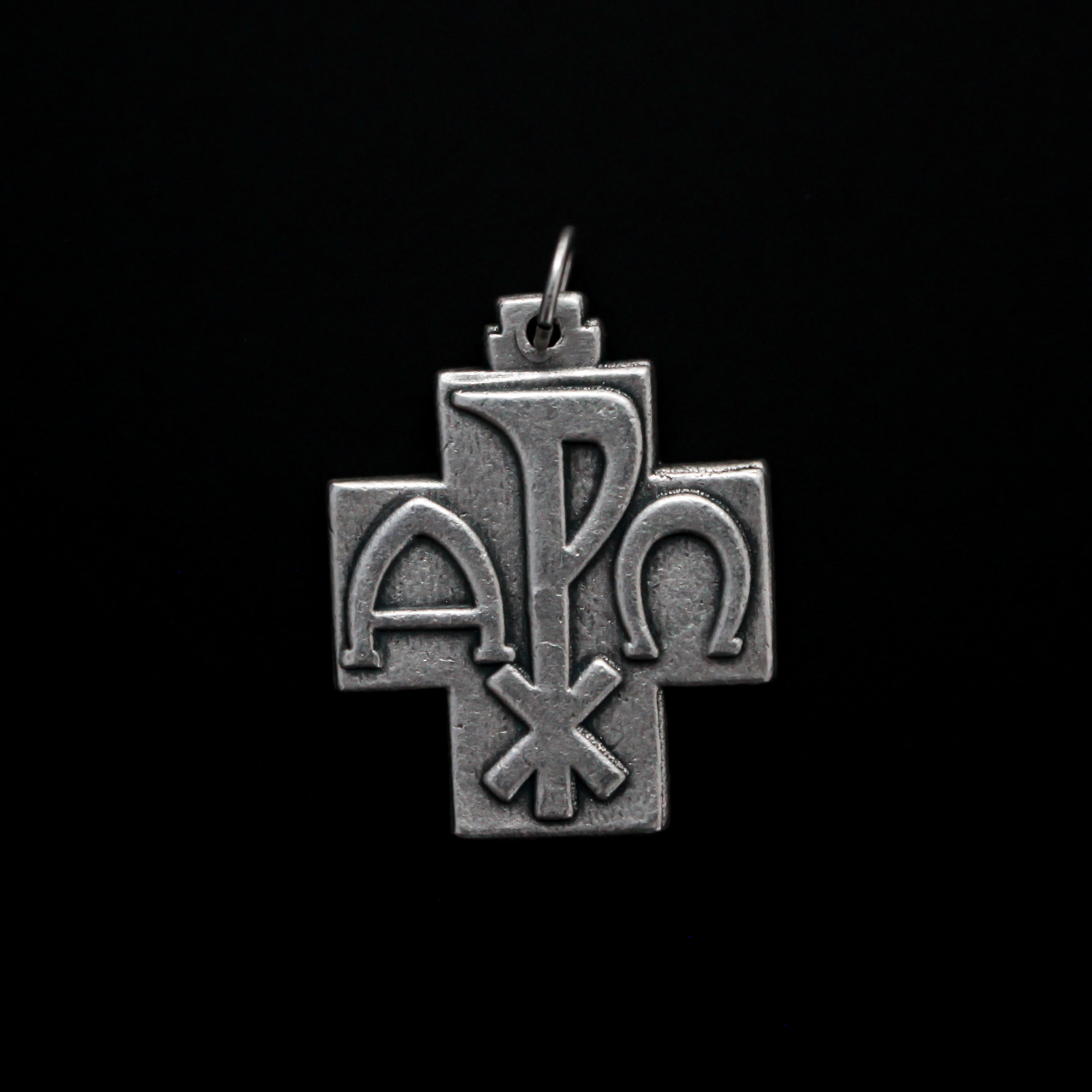 Jesus Alpha Omega Cross Pendant - Silver Chi Rho Jesus Christogram