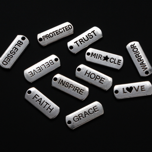 Inspirational Religious Word Charm Collection - Silver Tone 11pcs