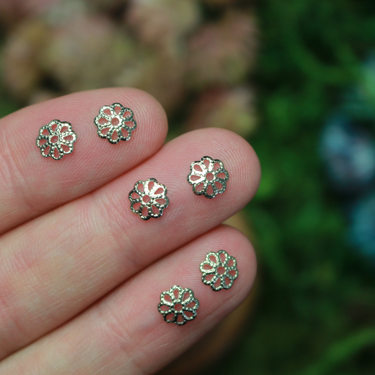 Brass Flower Bead Caps Antique Silver Color - 6mm in Diameter (fits beads 6-8mm) 120pcs
