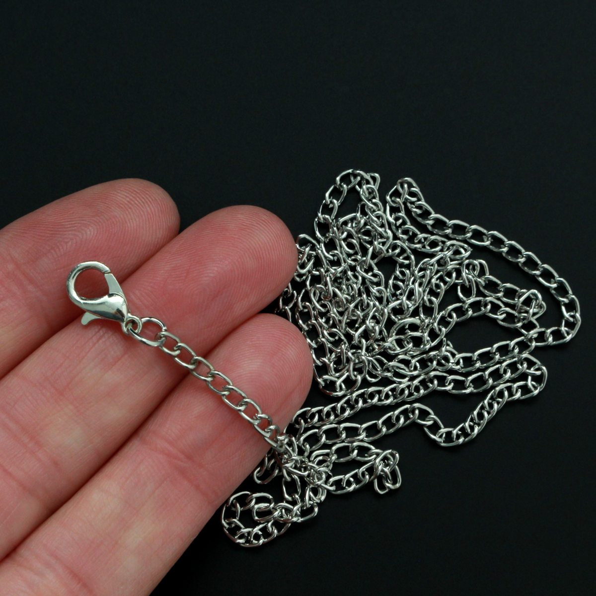 Silver Tone Necklace 24-3/8" Long - Link Curb Chain with Lobster Claw Clasp
