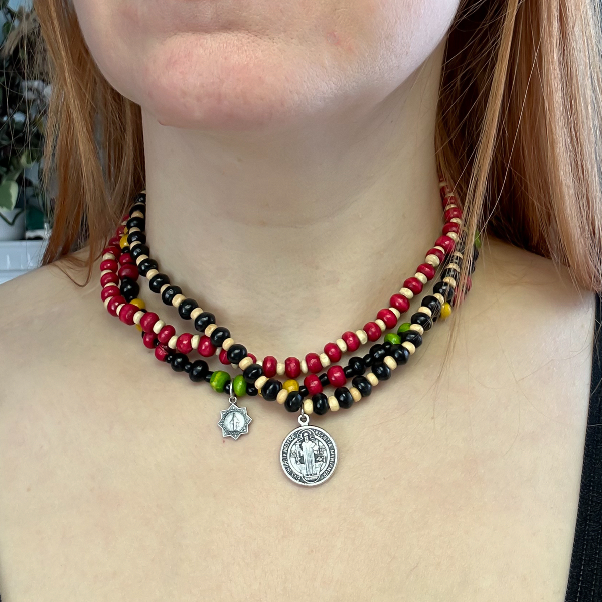 Wooden Beaded Choker Necklace 16" Elastic Stretch Beach Boho Stackable, 1pc - Choice of Color