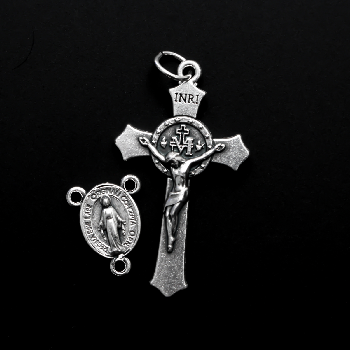 Miraculous Medal Crucifix Cross and Rosary Centerpiece Set