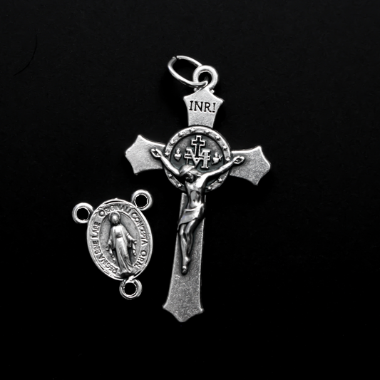 Miraculous Medal Crucifix Cross and Rosary Centerpiece Set