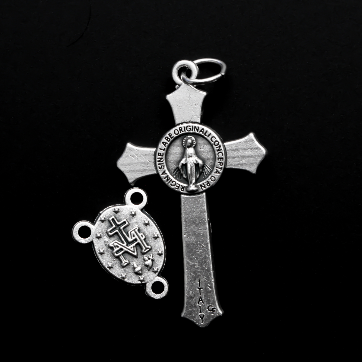 Miraculous Medal Crucifix Cross and Rosary Centerpiece Set
