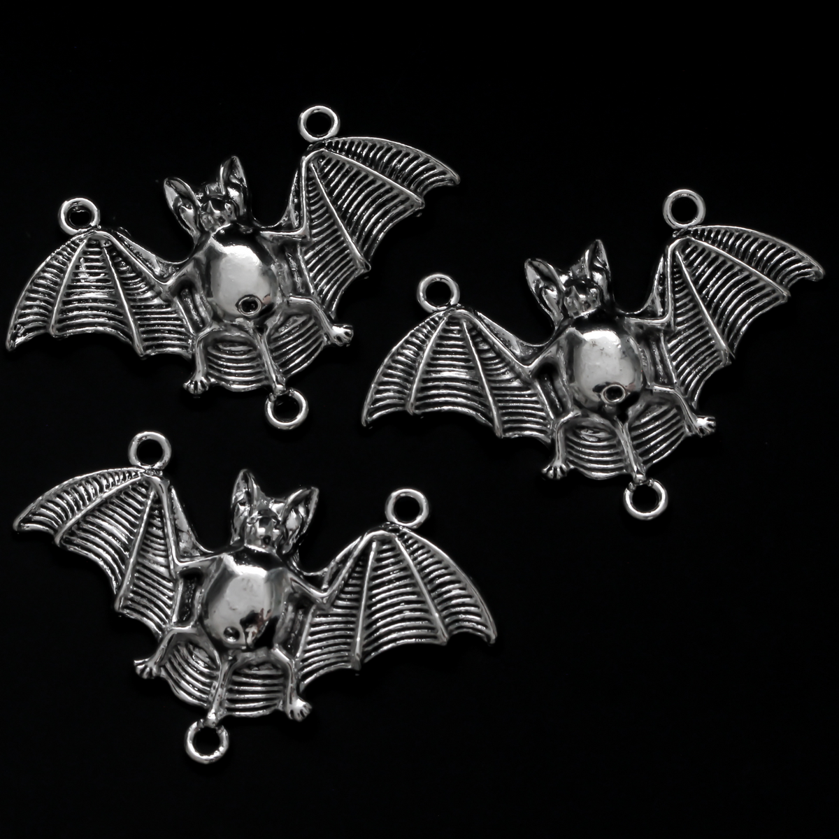 Silver tone bat connector charms with three loops