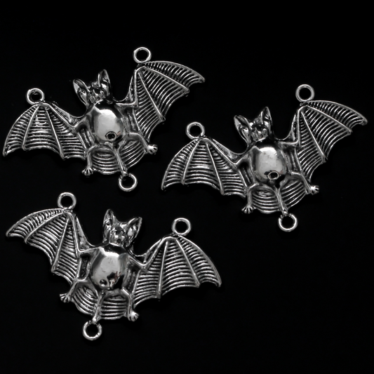 Silver tone bat connector charms with three loops