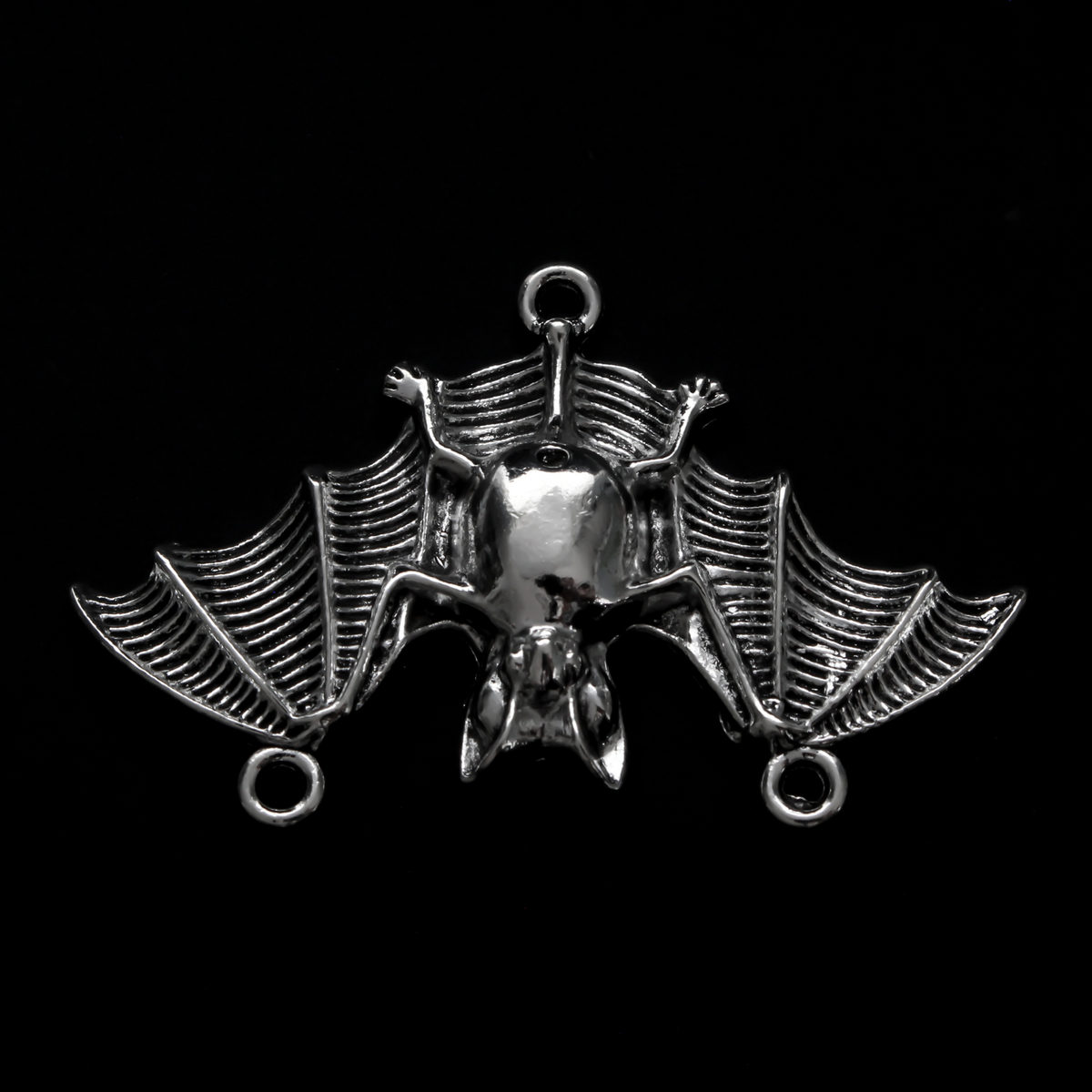 Silver tone bat connector charms with three loops