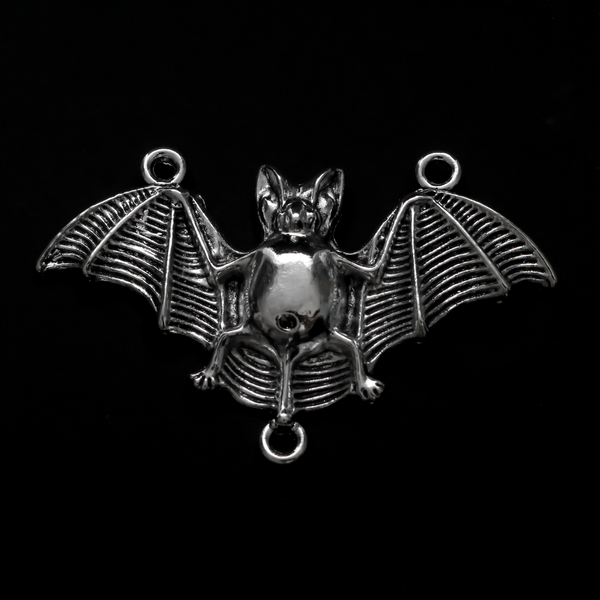 Silver tone bat connector charms with three loops