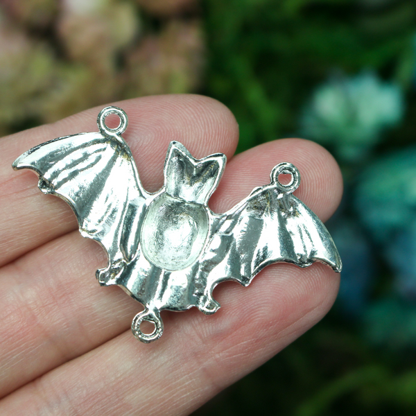 Silver tone bat connector charms with three loops