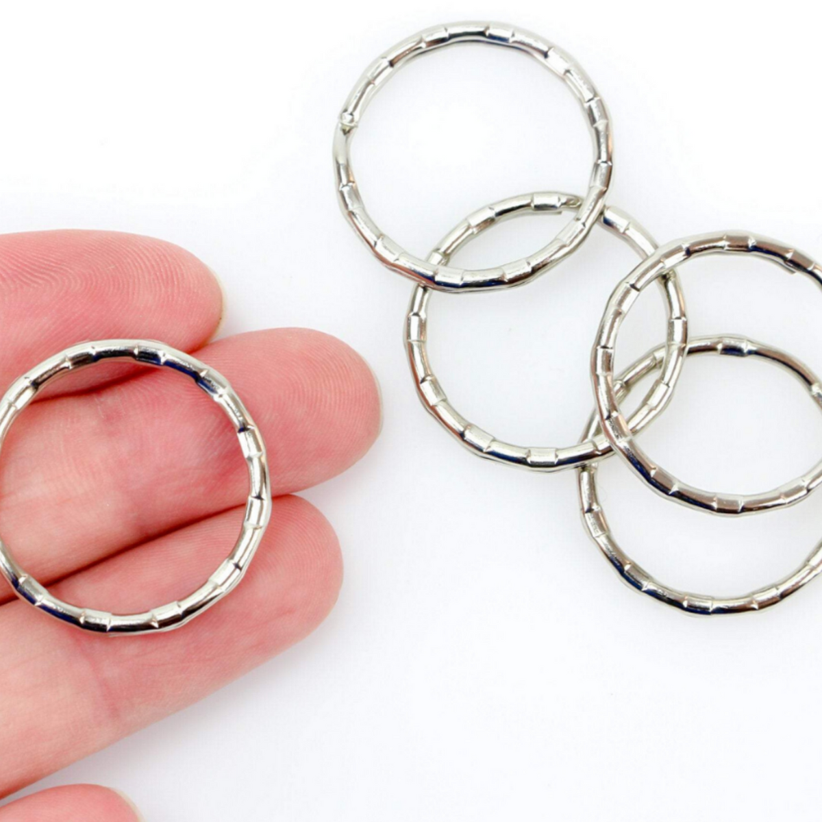 Textured Split Key Rings  - Silver Tone 1 inch Keyrings 5pcs