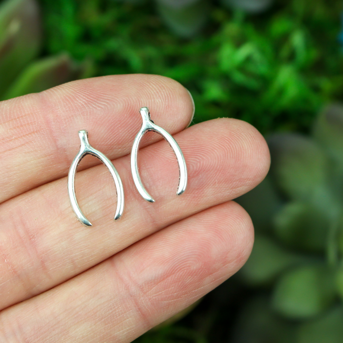 silver tone wishbone charm pendant