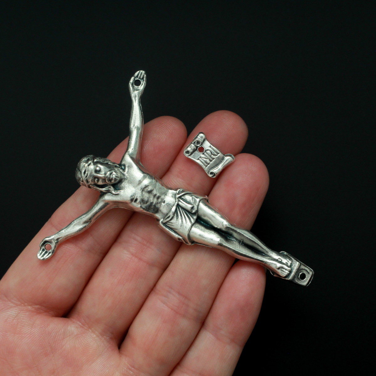 Silver Corpus for Crucifix - Body of Christ 2-3/4" long w/ pre dilled 2mm holes
