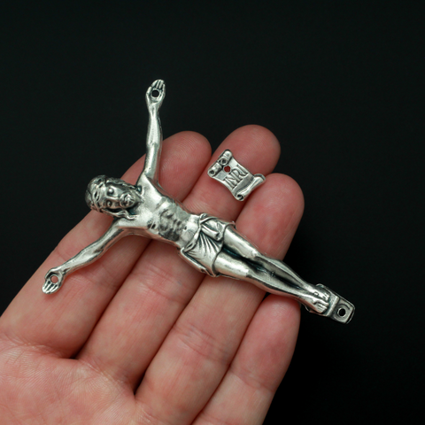 Silver Corpus for Crucifix - Body of Christ 3.25" long w/ pre dilled 2mm holes