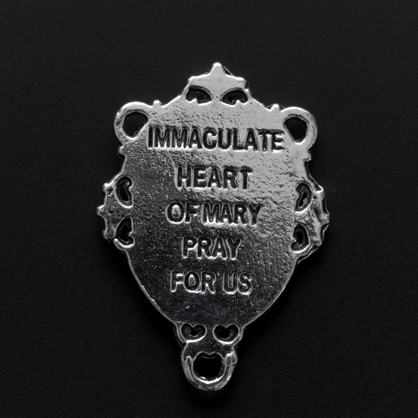 Immaculate Heart of Mary rosary centerpiece in antique silver color