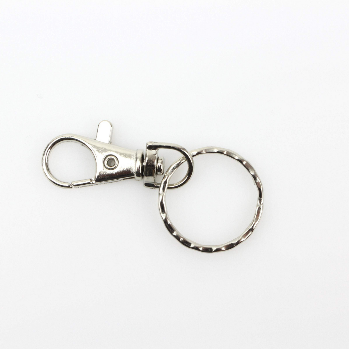 Keyring with Swivel Lobster Clasp - Silver Tone Textured Split Ring 1pc