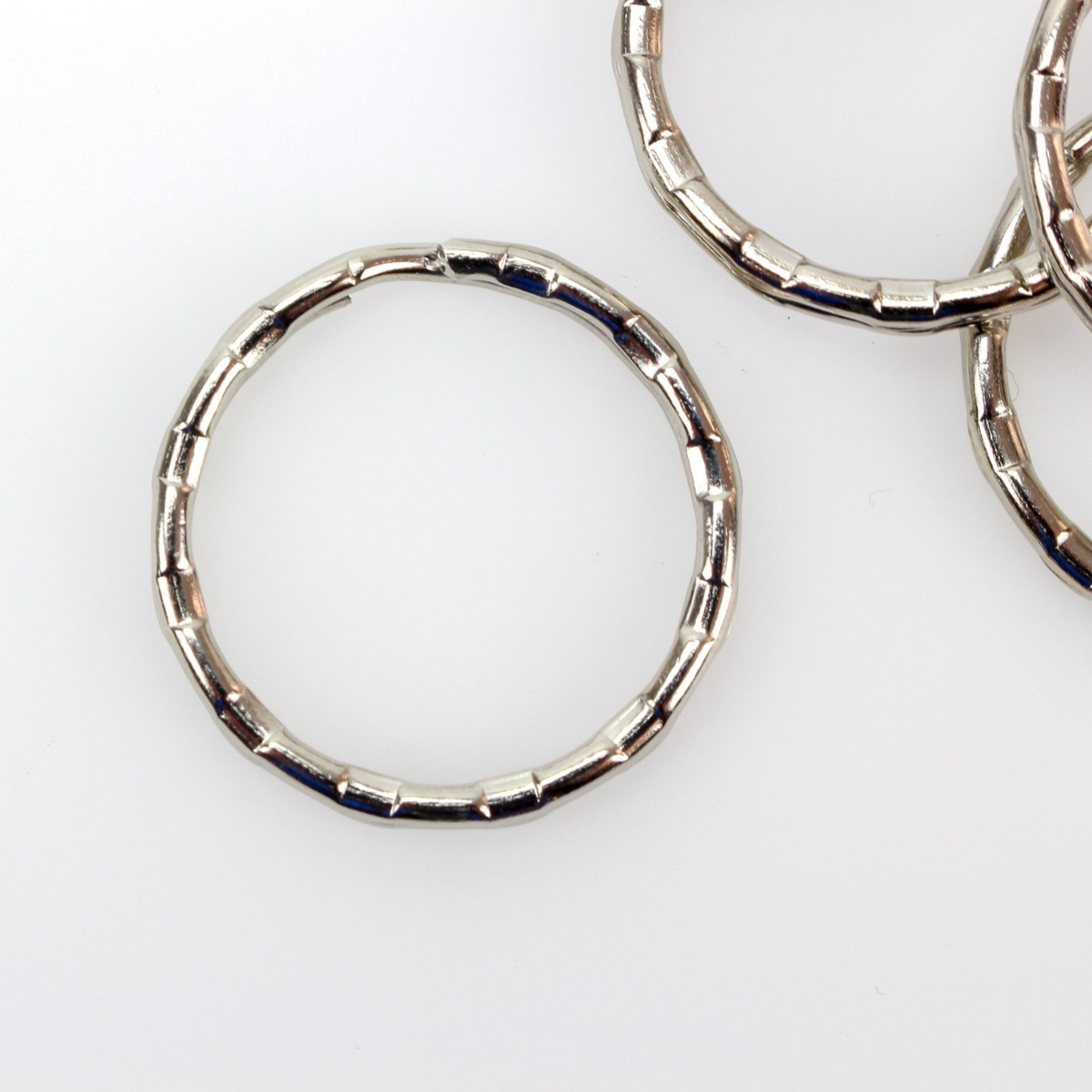 Textured Split Key Rings  - Silver Tone 1 inch Keyrings 5pcs