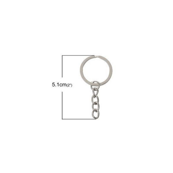 Split Key Ring with Attached Chain - Silver Tone 1 inch keyrings 1pc