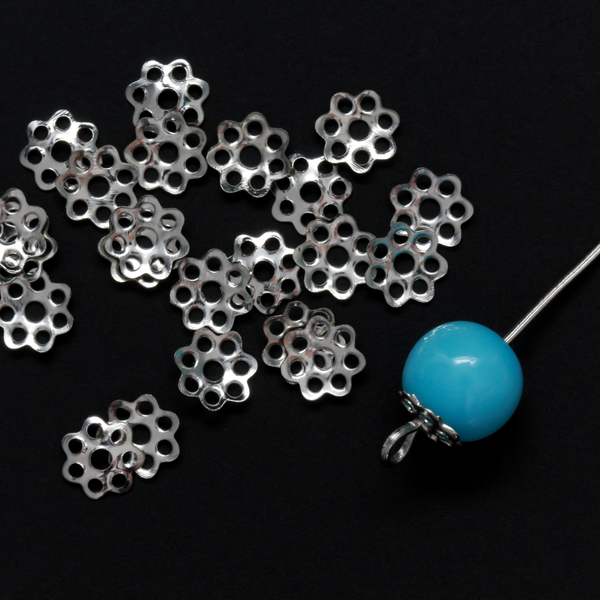 Alloy Flower Bead Caps - Silver Color - 6mm in Diameter (fits beads 6-10mm) Sold in pkgs of 120 caps