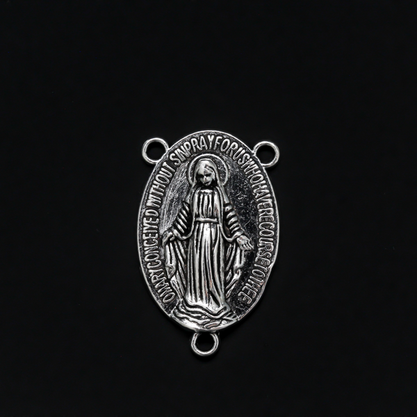 Miraculous Medal rosary centerpiece in antique silver-tone color, 22mm long