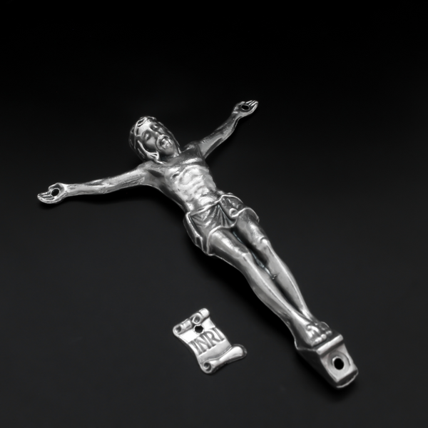 Silver Corpus for Crucifix - Body of Christ 2-3/4" long w/ pre dilled 2mm holes