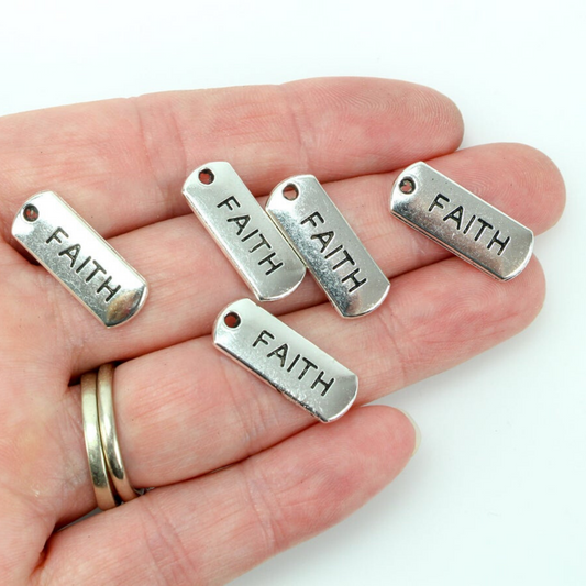 Faith Inspirational Message Word Charms - Silver Tone 5pcs