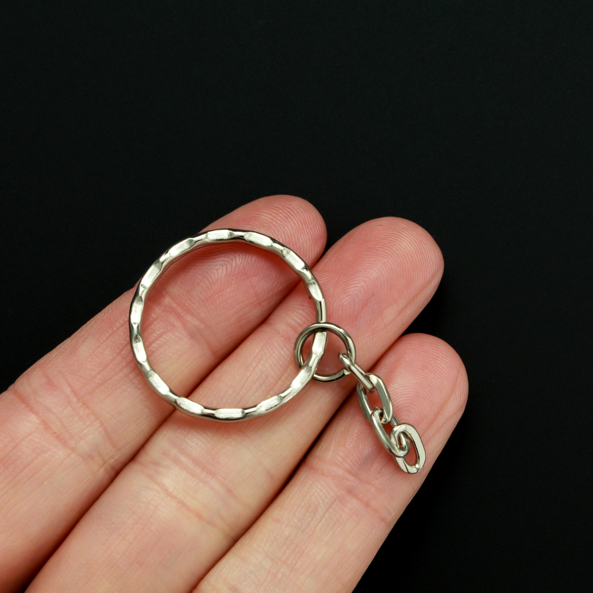 Split Key Ring with Attached Chain - Silver Tone 1 inch Textured Keyring 1pc