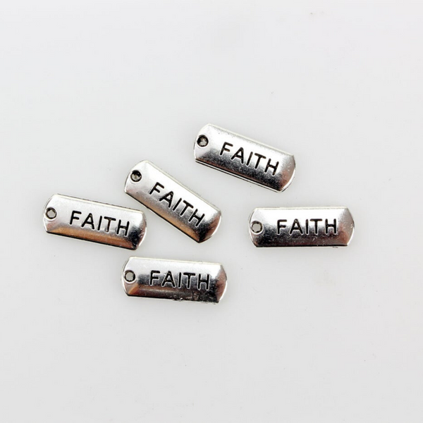Faith Inspirational Message Word Charms - Silver Tone 5pcs