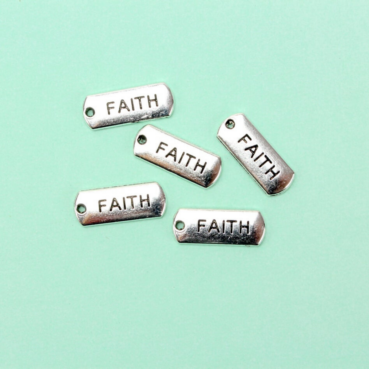 Faith Inspirational Message Word Charms - Silver Tone 5pcs