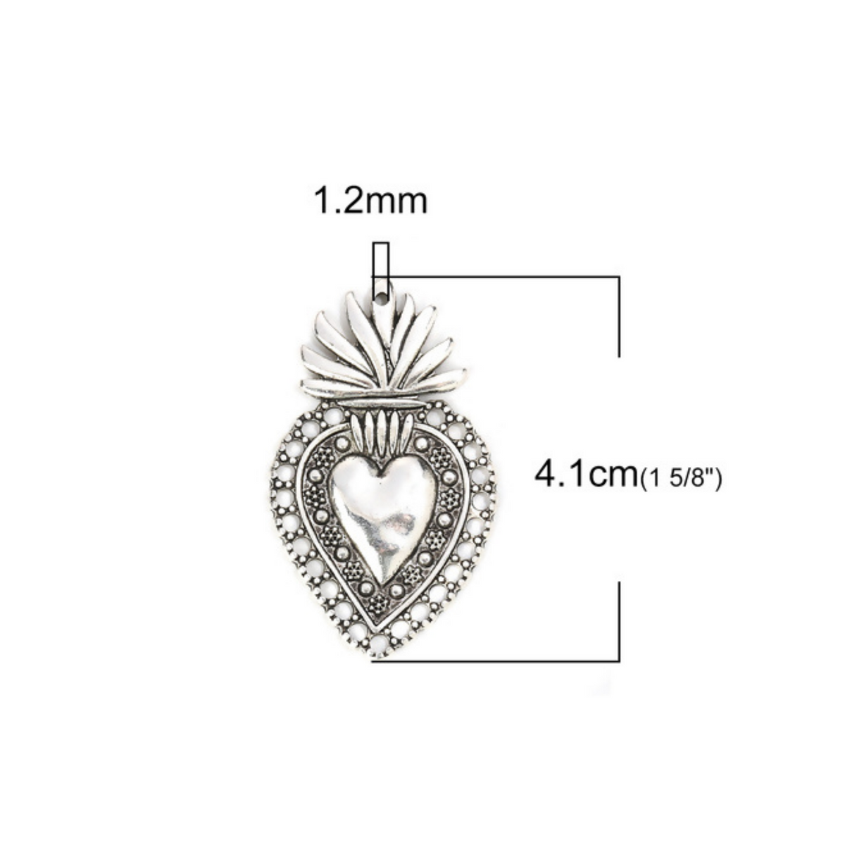 Flaming Holy Heart Charms - Ex Voto Milagro Style Sacred Heart - 5pcs