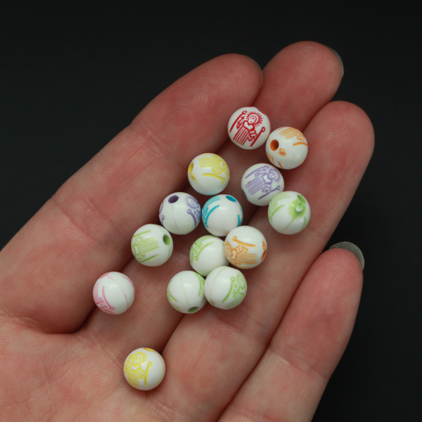 Acrylic Multi Color Craft Beads Patron Saint Beads Etched Design 8mm Round - 60pcs