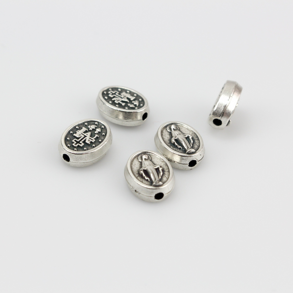 Miraculous Medal Spacer Beads, Silver Plate Our Father Beads - 60pcs