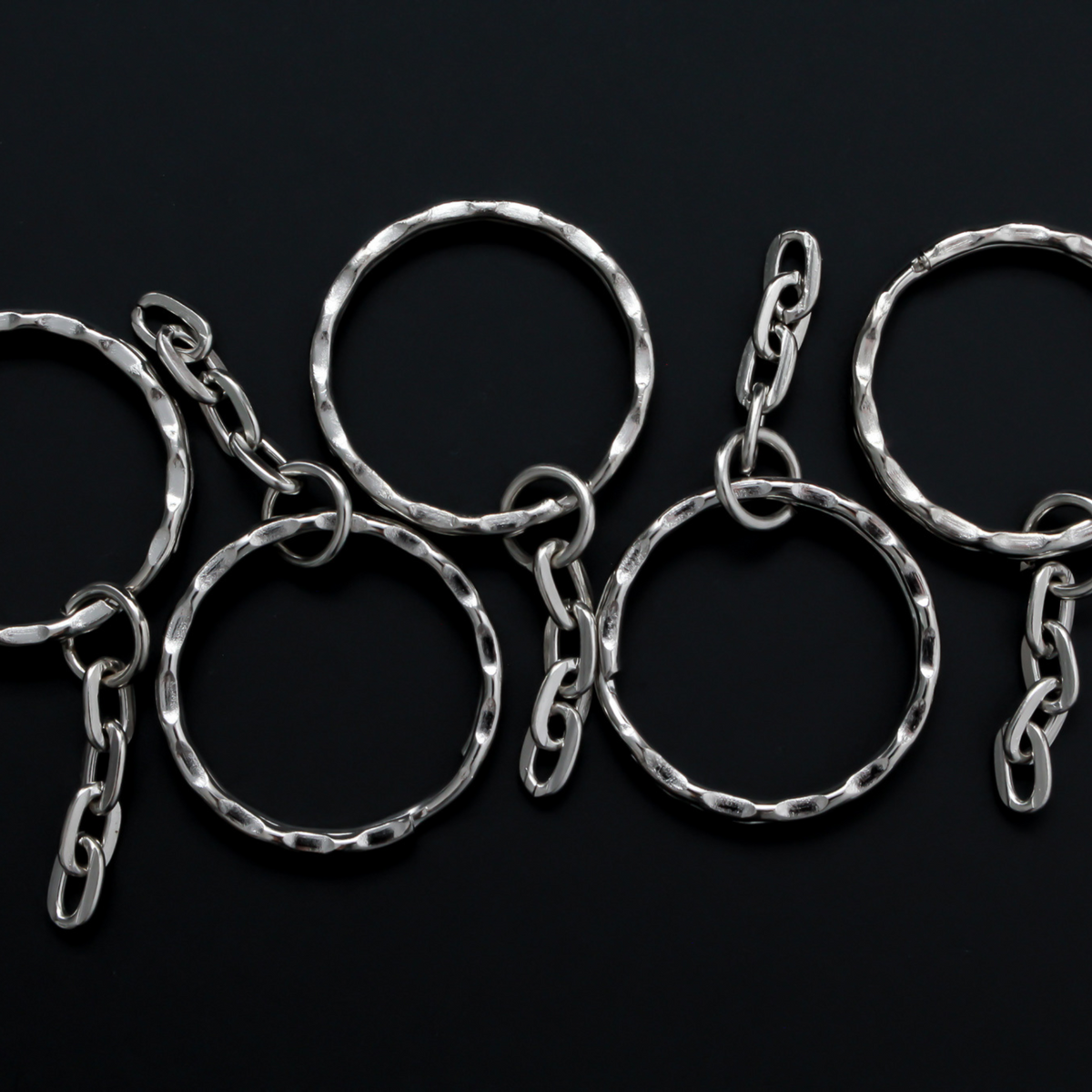 Split Key Ring with Attached Chain - Silver Tone 1 inch Textured Keyring 1pc