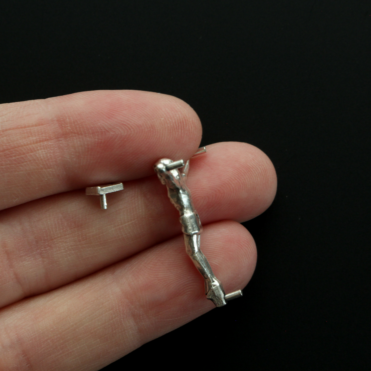 Silver Corpus for Crucifix - Body of Christ with PEGS 1" long DIY Craft Project
