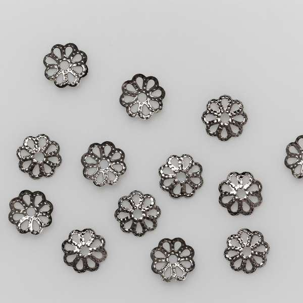 Brass Flower Bead Caps Antique Silver Color - 6mm in Diameter (fits beads 6-8mm) 120pcs