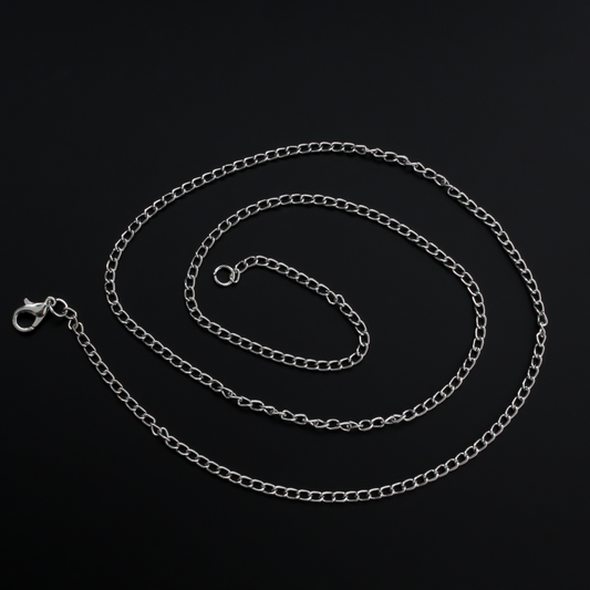 Silver Tone Necklace 24-3/8" Long - Link Curb Chain with Lobster Claw Clasp