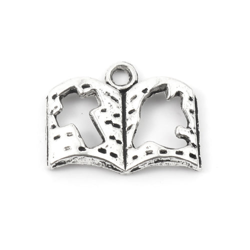 Holy Bible Charms with a Cross and Dove Cutout - Silver Tone 25pcs