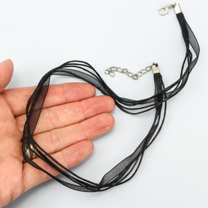 black wax cord and organza ribbon necklace