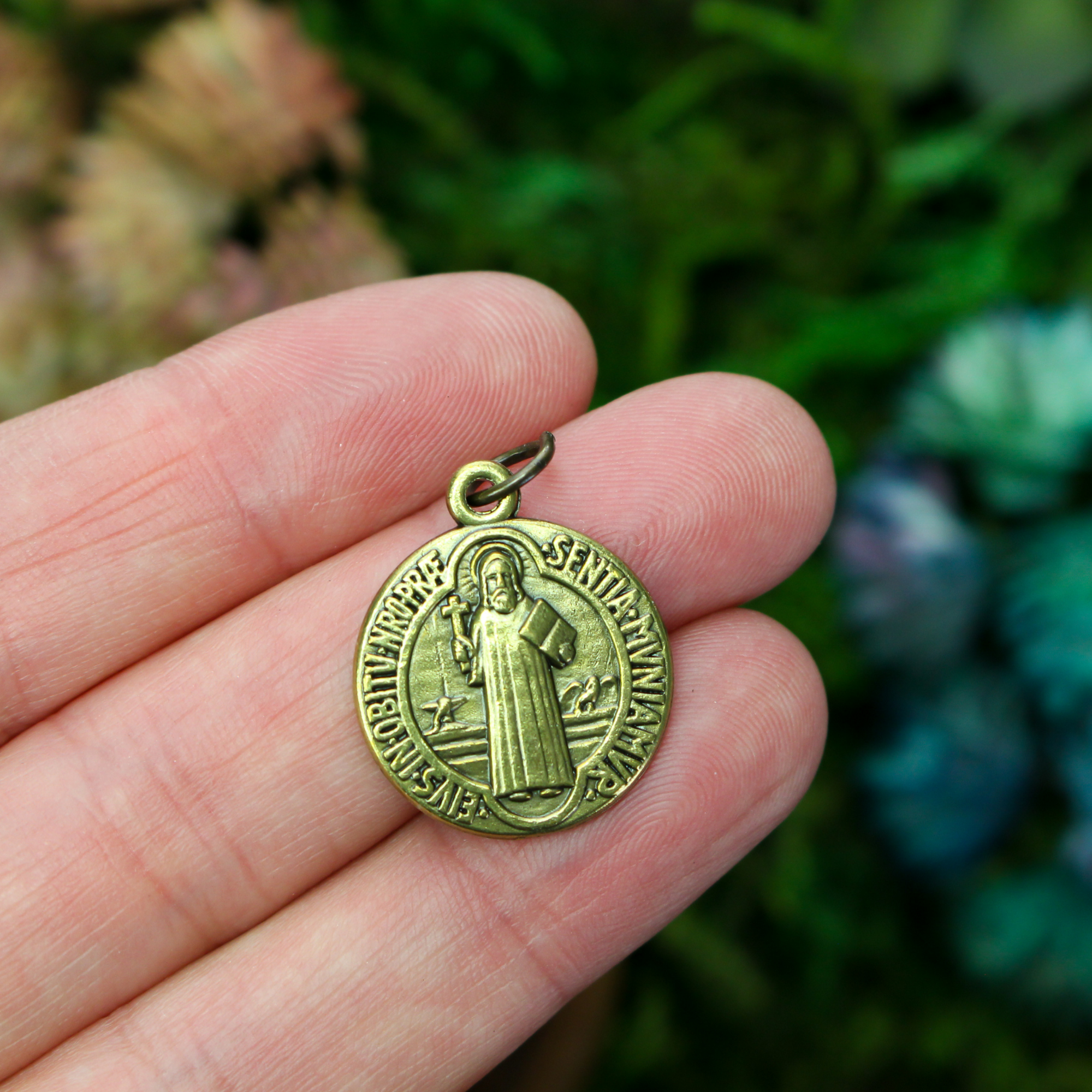 Saint Benedict protection medal that is bronze-tone in color 19mm