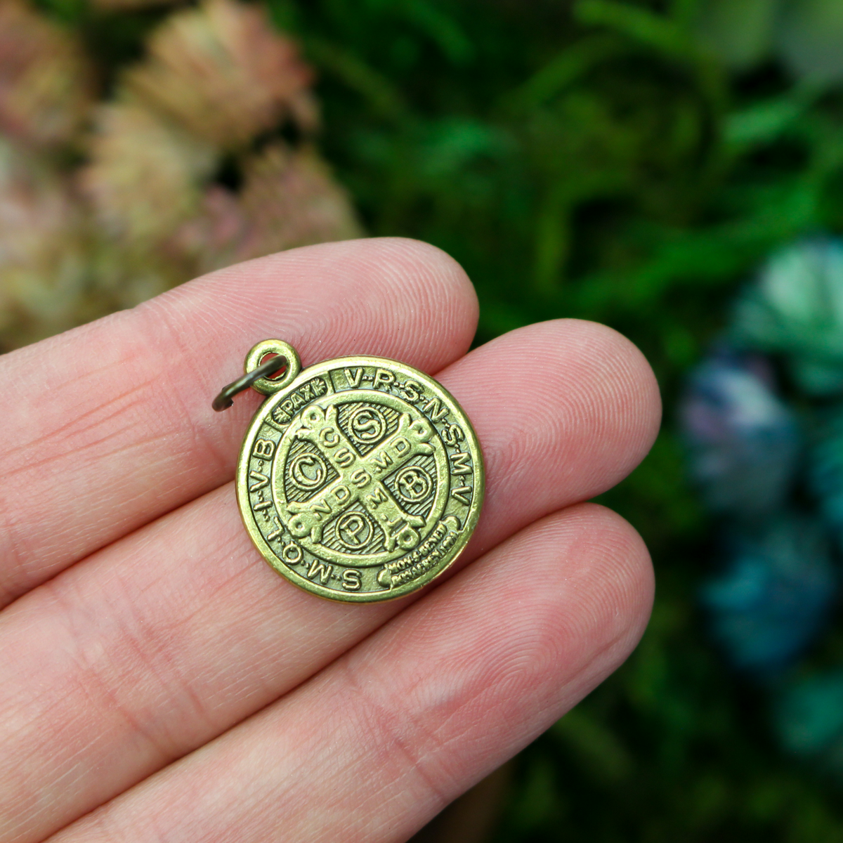 Saint Benedict protection medal that is bronze-tone in color 19mm