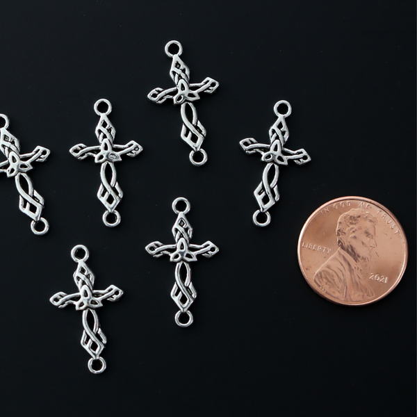 Silver Celtic Cross Connector Links 22mmx13mm - 20pcs